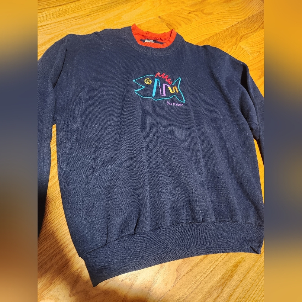 Vtg Bar Harbor Red And Navy Blue Turtleneck Crewneck Sweatshirt Xl - Picture 8 of 9